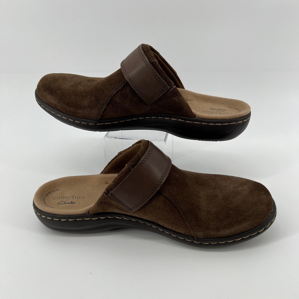 Clarks Women 7 Laurieann Strap Clog Taupe Brown Suede Slip On Casual Lightweight - Picture 6 of 8